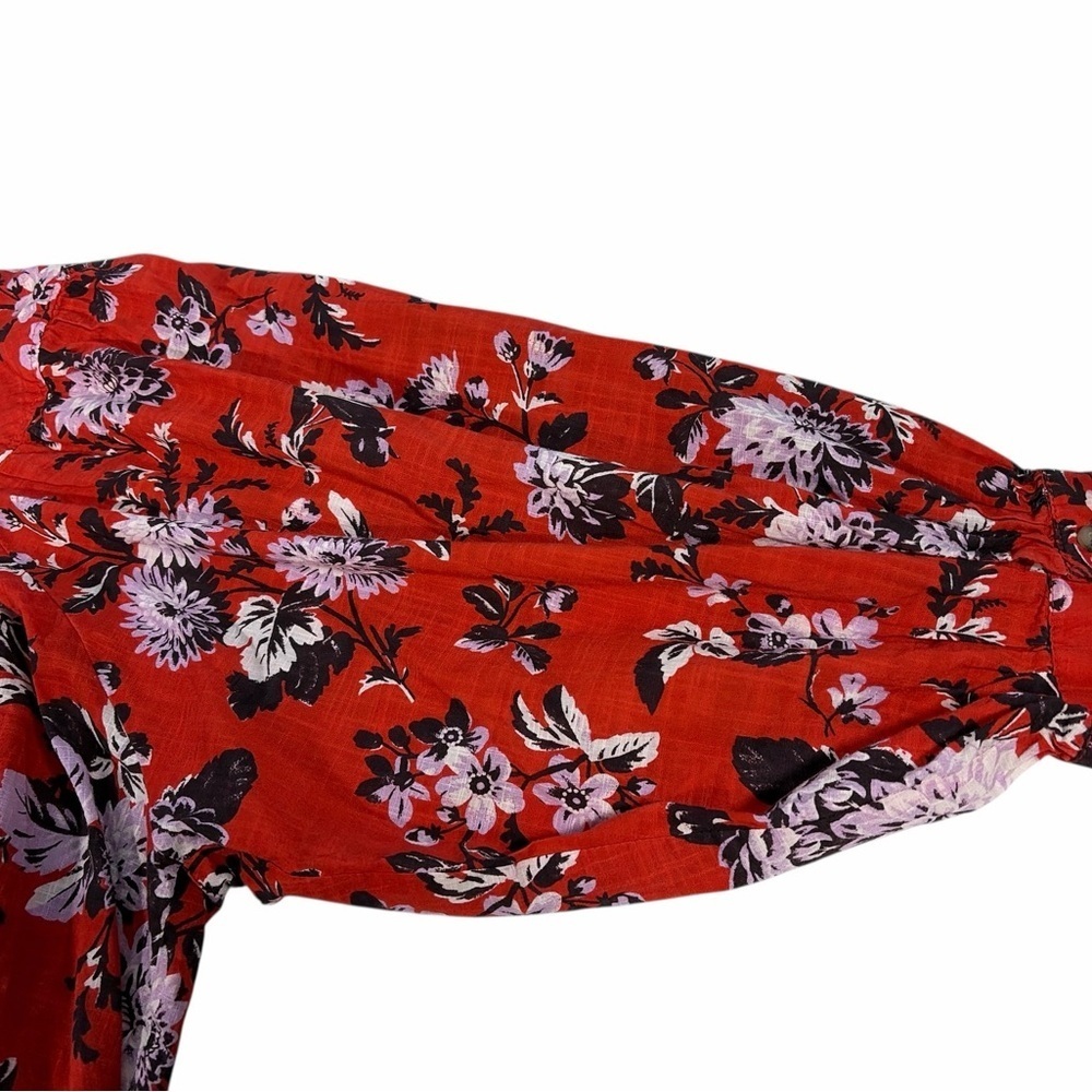 Maeve Anthropologie Top Womens Medium Red Cotton Floral Blouse Button Up - Picture 5 of 9